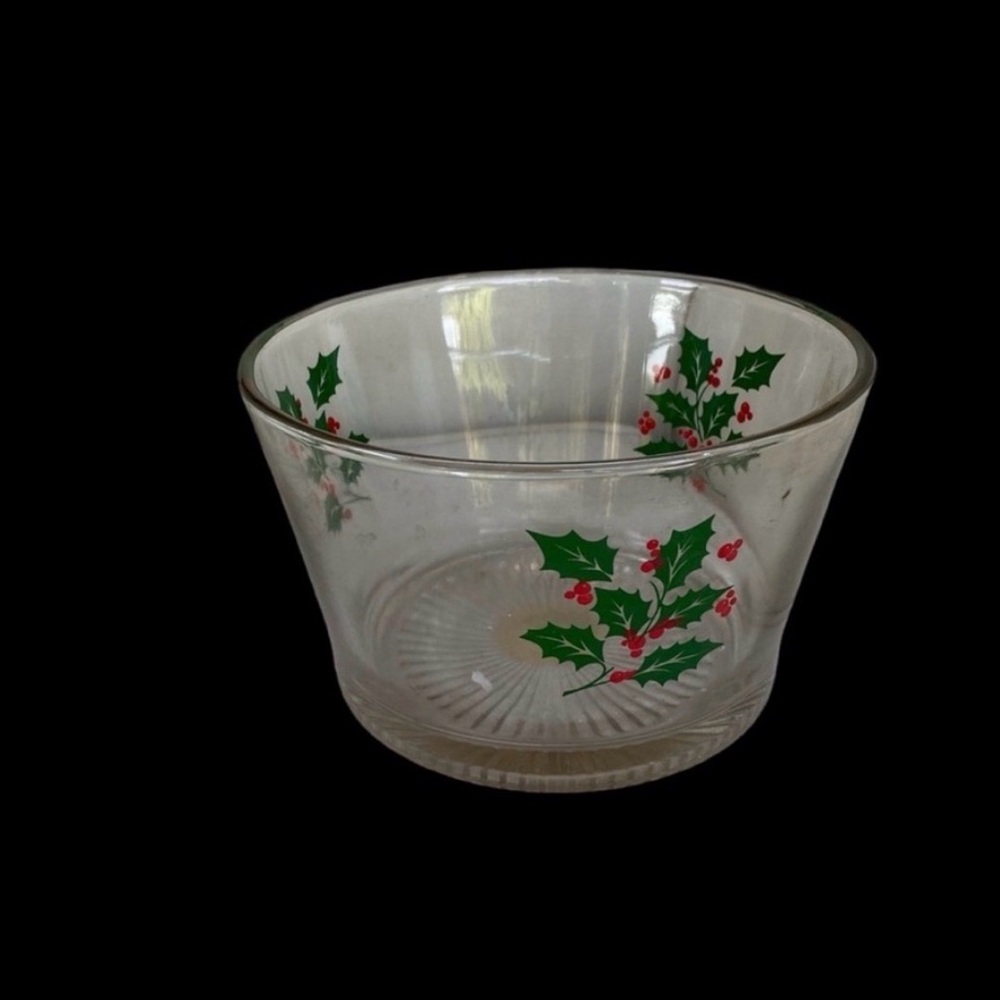 Festive Glass Bowl with Holly Design